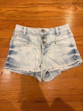 Blue Spice Acid Washed High-Wasted Micro Shorts (Size 0)